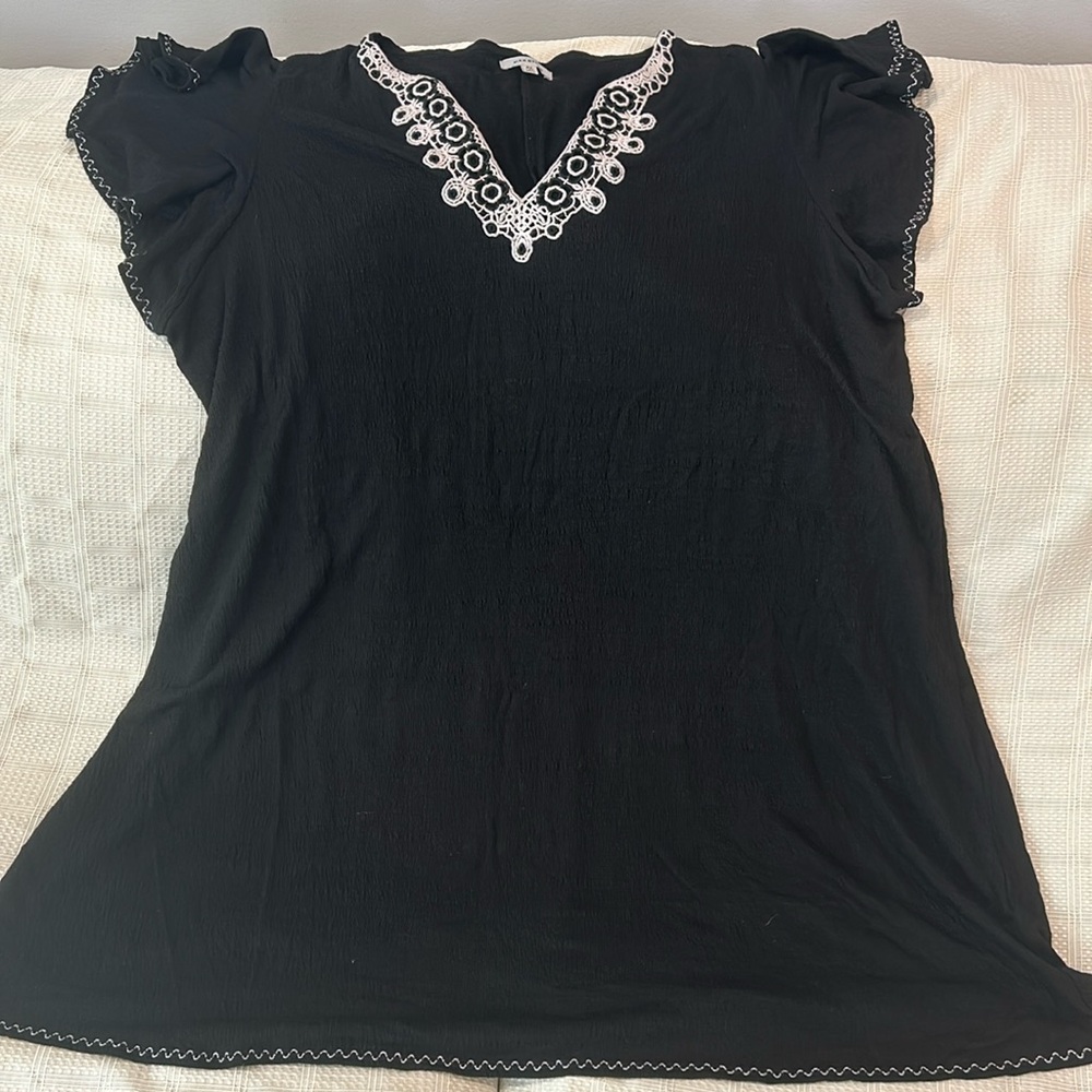 MAX STUDIO black beach dress, short flowy dress w/ ruffle sleeves